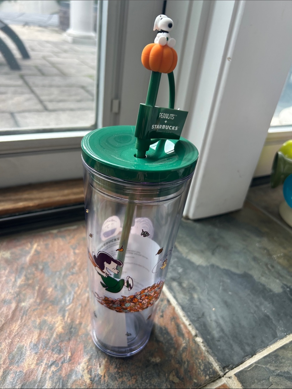 NWT Starbucks Green Peanuts Snoopy Pumpkin Tumbler